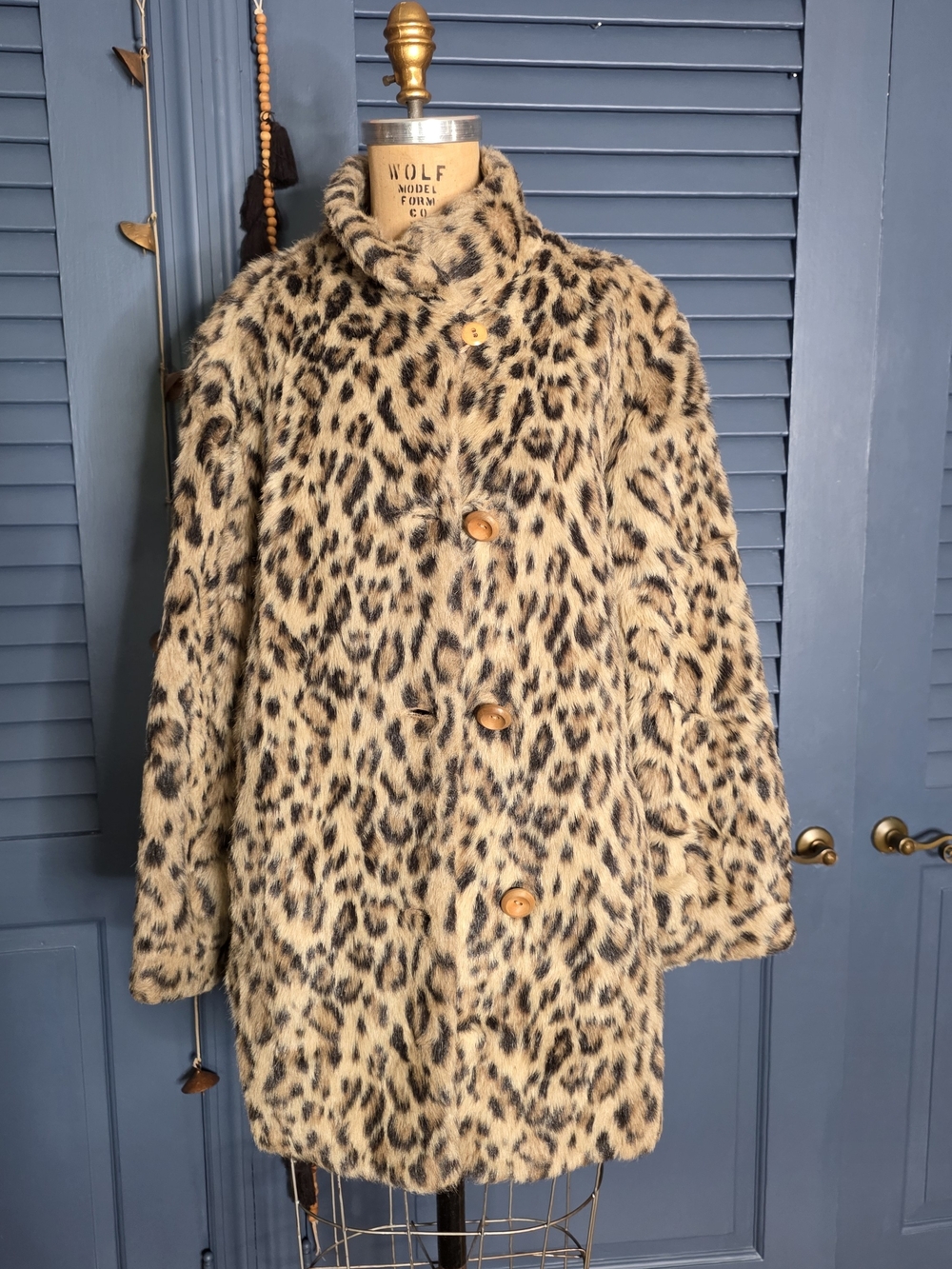 Vintage 1960s Russel Taylor Leopard Print Faux Fur Swing Coat - M/L